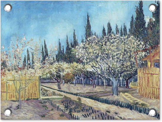 Tuin decoratie Boomgaard tegen cipressen - Vincent van Gogh - 40x30 cm - Tuindoek - Buitenposter