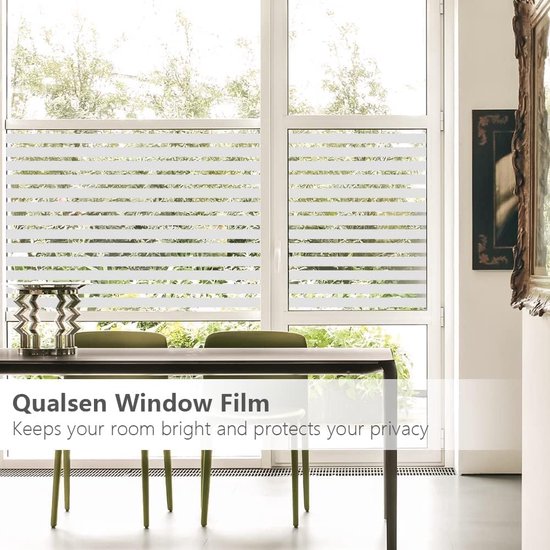 Raamfolie voor privacy, matte raamfolie, raamfolie met strepen, zelfklevende raamfolie voor statisch glas, vensterfolie, raambedekking voor kantoor, thuis, keuken (30 x 300 cm, brede streep)