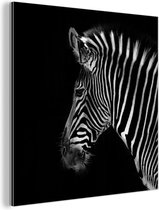 Wanddecoratie Metaal - Aluminium Schilderij Industrieel - Zebra - Wilde dieren - Zwart - 90x90 cm - Dibond - Foto op aluminium - Industriële muurdecoratie - Voor de woonkamer/slaapkamer