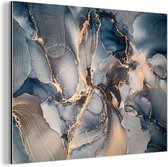 Wanddecoratie Metaal - Aluminium Schilderij Industrieel - Marmer - Grijs - Blauw - Luxe - Goud - 120x90 cm - Dibond - Foto op aluminium - Industriële muurdecoratie - Voor de woonkamer/slaapkamer