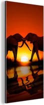 Décoration murale Métal - Peinture Aluminium - Couple d'éléphants au coucher du soleil - 40x80 cm
