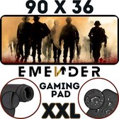 EMENDER - Muismat XXL Professionele Bureau Onderlegger – Soldiers in Fog - Gaming Muismat Shooter- Bureau Accessoires Anti-Slip Mousepad Oorlog - 90x36 - Bruin