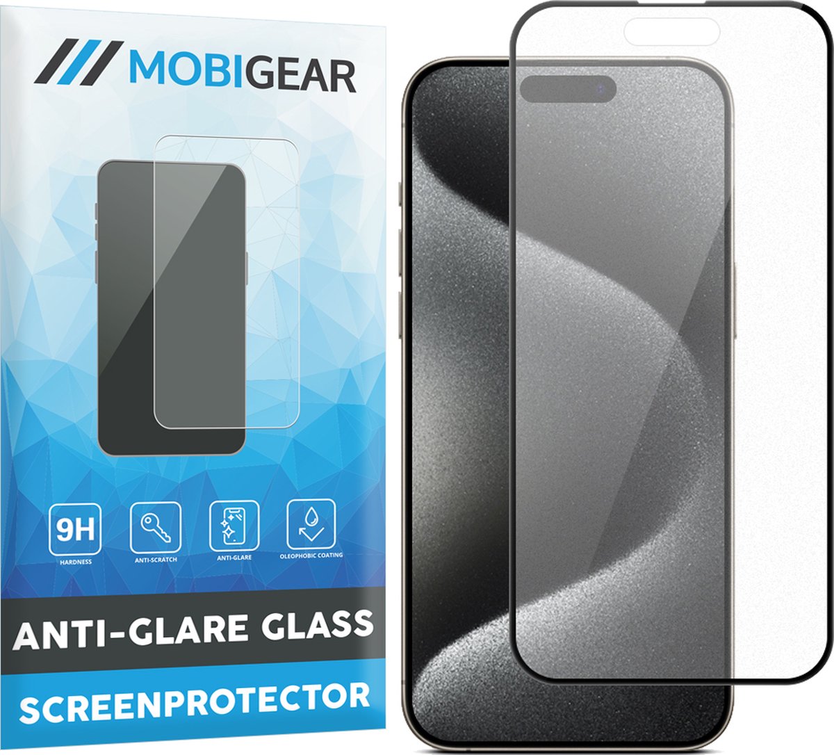 Mobigear Screenprotector geschikt voor Apple iPhone 15 Pro Glazen | Mobigear Premium Screenprotector Anti-Glare - Case Friendly - Zwart