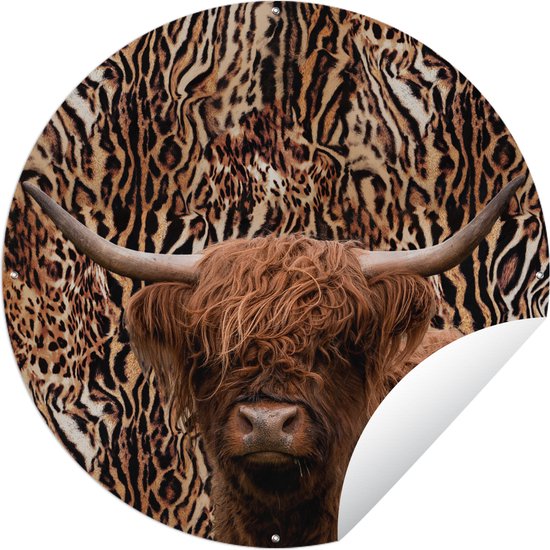 Tuincirkel Panterprint - Dieren - Schotse hooglander - 60x60 cm - Ronde Tuinposter - Buiten