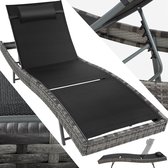 tectake® - Wicker ligstoel ligbed zonnebed- Loungebed Zonnebed - donkergrijs - poly-rattan