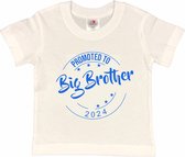 Shirt Aankondiging zwangerschap Promoted to Big Brother 2024 | korte mouw | Wit/blauw | maat 110/116 zwangerschap aankondiging bekendmaking Baby big bro brother Grote Broer