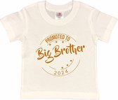 Shirt Aankondiging zwangerschap Promoted to Big Brother 2024 | korte mouw | Wit/tan | maat 110/116 zwangerschap aankondiging bekendmaking Baby big bro brother Grote Broer