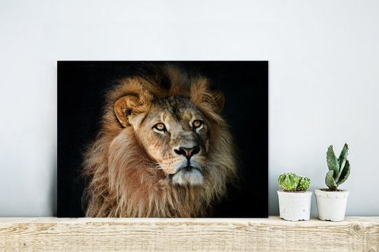 Décoration murale Métal - Peinture Aluminium Industriel - Lions - Profil - Zwart - 40x30 cm - Dibond - Photo sur aluminium - Décoration murale industrielle - Pour le salon/chambre