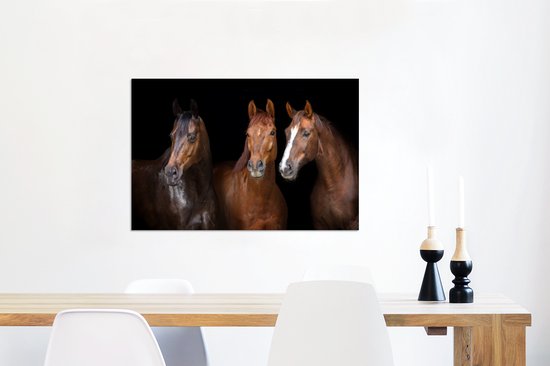 Décoration murale Métal - Peinture Aluminium - Paarden - Animaux - Zwart - Portrait - 90x60 cm