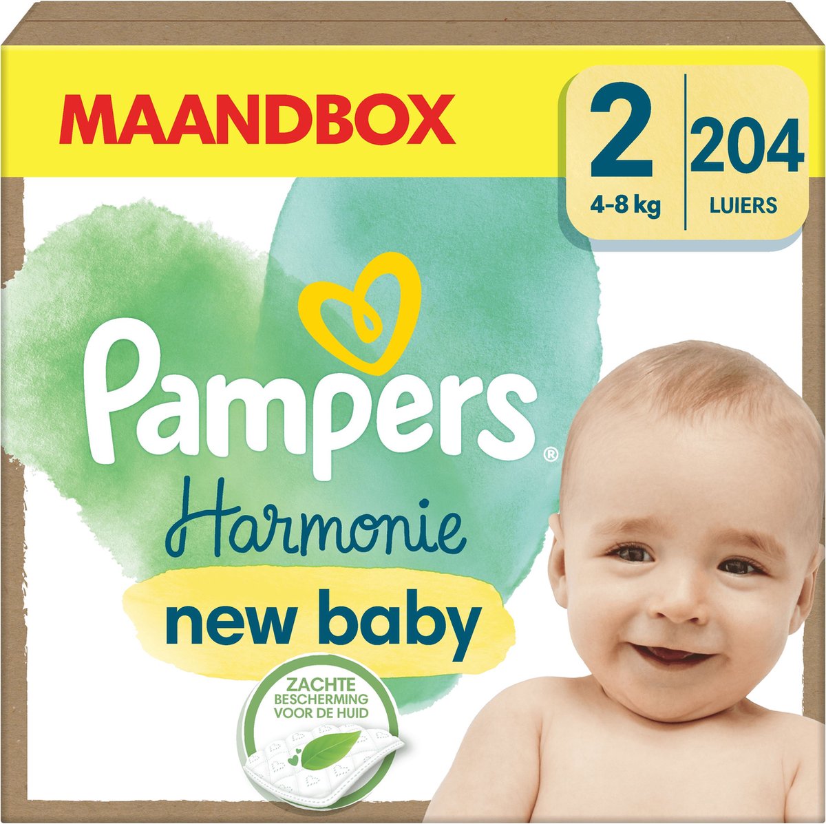 Pampers Harmonie Luiers - Maat 2 (4kg-8kg) - 204 Luiers - Maandbox - Pampers