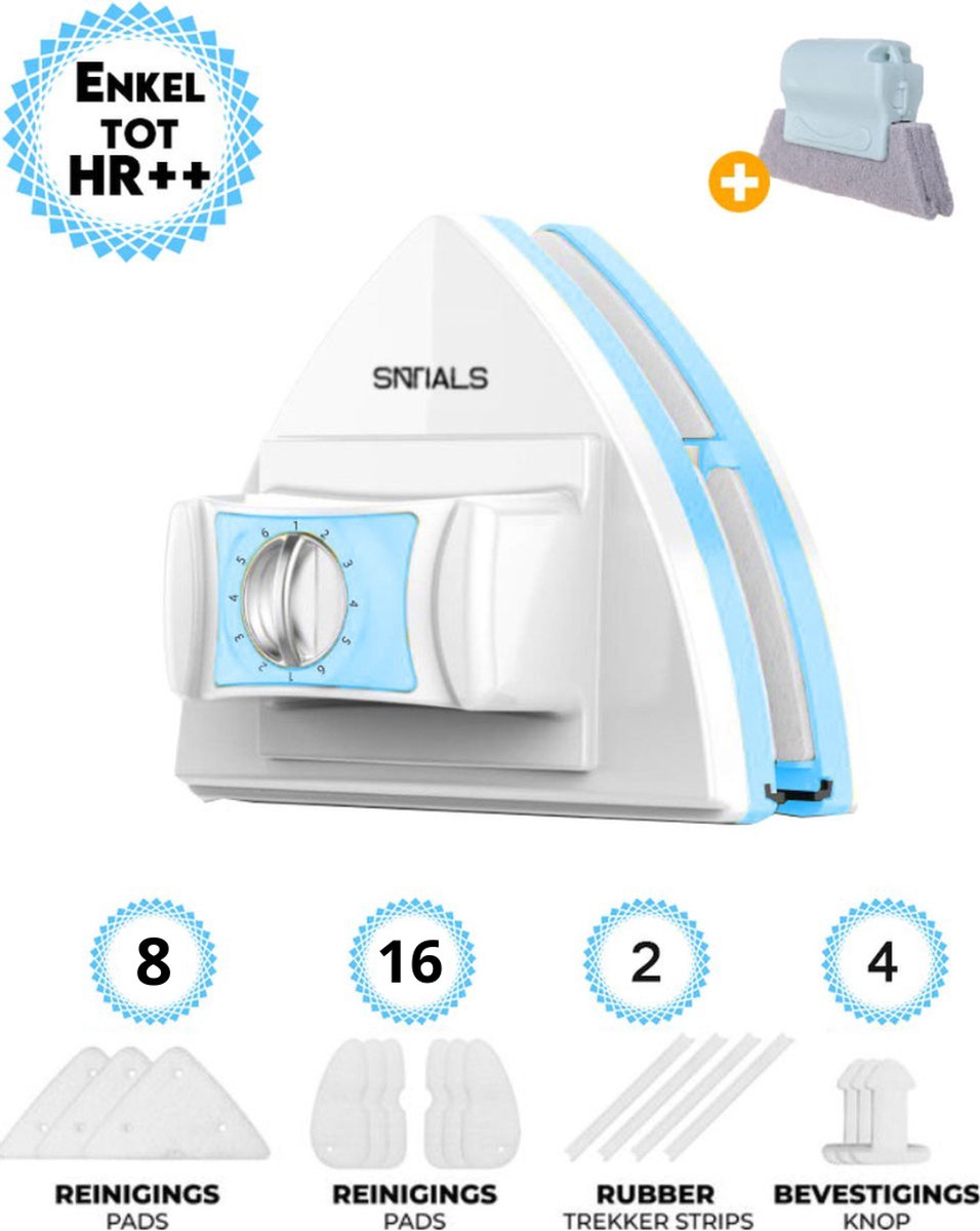 Goedkoopste SNTIALS - Magnetische ramenwasser 5-25mm - Geschikt voor HR / HR - Alle Soorten Ramen - Verschillende Standen - Verstelbaar - Binnen en Buitenzijde Raam - Extra Accessoires - Gratis schoonmaakborstel - 30 dagen garantie - Cadeau