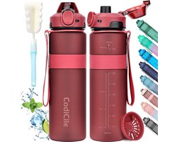 CodiCile Waterfles, BPA-vrije waterfles van 1 l, lekbestendige drinkfles, grote sportfles, geweldig voor sportschool, school, kantoor en reizen (rood)