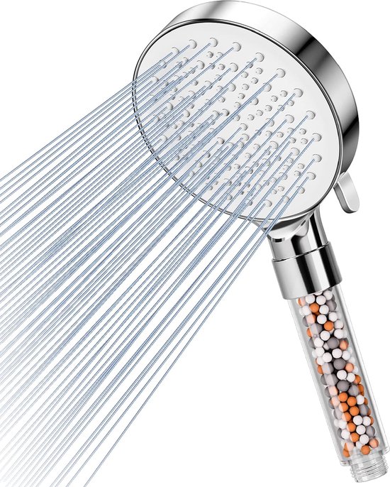 Douchekop waterbesparend 9 l/min, handdouchefilter minerale stenen en 6