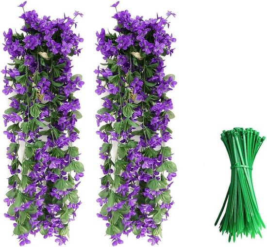 Set de 2 fleurs artificielles à suspendre, fleurs artificielles, fleurs artificielles à suspendre, décoration artificielle, fleurs violettes, pour bureau, mariage, fête, décoration de jardin (violet)