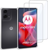Geschikt voor Motorola Moto G24 - Hoesje + 2x Screenprotector – Gehard Glas Cover + Shock Proof Case – Transparant