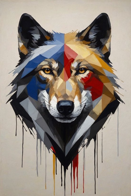 Tableau coloré loup - Décoration murale moderne - Décoration murale loup - Tableaux champêtres - Tableau plexiglas - Tableau oeuvre d'art - 80 x 120 cm 5mm