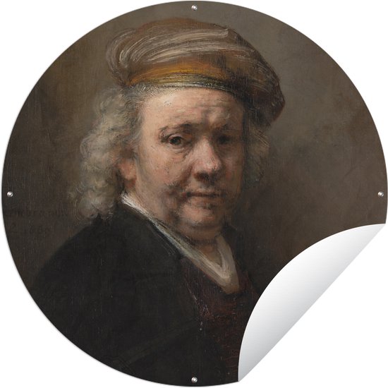 Tuincirkel Zelfportret - Schilderij van Rembrandt van Rijn - 60x60 cm - Ronde Tuinposter - Buiten