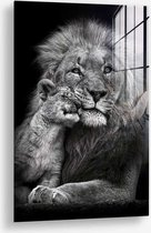 Wallfield™ - Lion With Cub | Glasschilderij | Gehard glas | 60 x 90 cm | Magnetisch Ophangsysteem