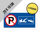 Pictogram/ sticker | Parkeren en stilstaan verboden - Wegsleepregeling | 20 x 10 cm | No parking | Doorgang vrijhouden | Parkeerverbod | Wegsleepregeling | Takelen | 2 stuks