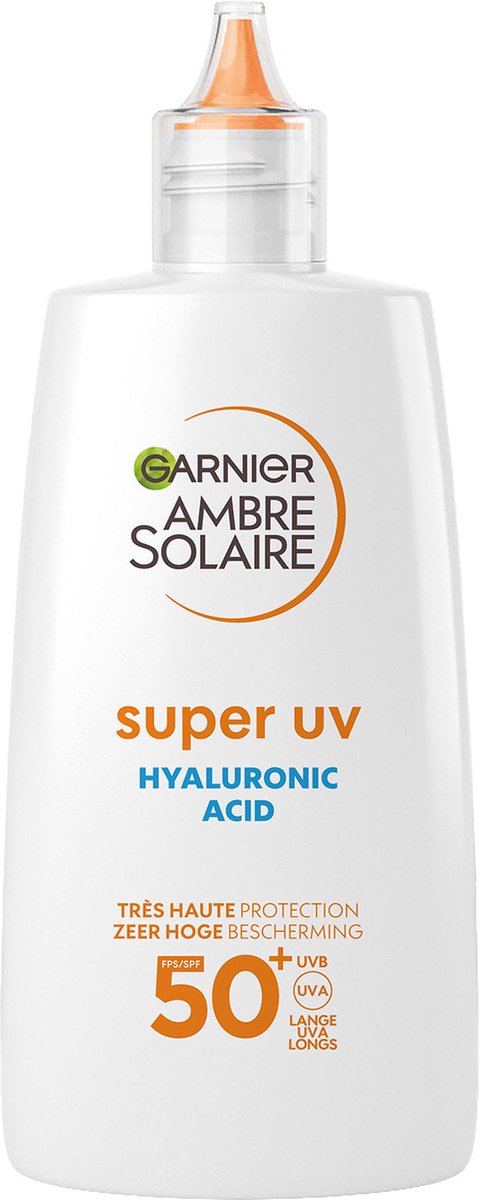 Goedkoopste Garnier Ambre Solaire Super UV Hyaluronzuur Hydraterende Fluid SPF50 - Hydrateert en beschermt tegen UVB-, UVA-en lange UVA-stralen - 40 ML