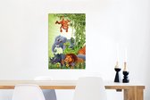 Wanddecoratie Metaal - Aluminium Schilderij Industrieel - Jungle dieren - Planten - Kinderen - Olifant - Giraf - Leeuw - 60x90 cm - Dibond - Foto op aluminium - Industriële muurdecoratie - Voor de woonkamer/slaapkamer