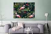 Wanddecoratie Metaal - Aluminium Schilderij Industrieel - Jungledieren - Patroon - Kinderen - Flamingo - Papegaai - Kids - 120x90 cm - Dibond - Foto op aluminium - Industriële muurdecoratie - Voor de woonkamer/slaapkamer