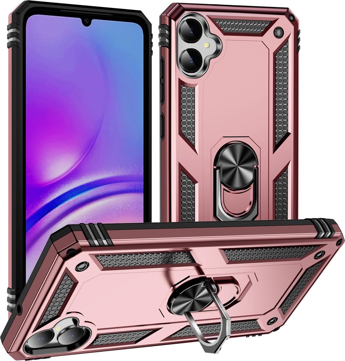 Anti-Shock Hybrid Ring Armor Hoesje Geschikt voor: Samsung Galaxy A05 - Rosegoud