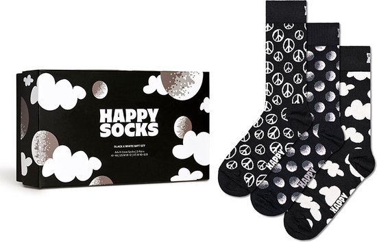 Happy Socks giftbox 3P sokken black and white zwart