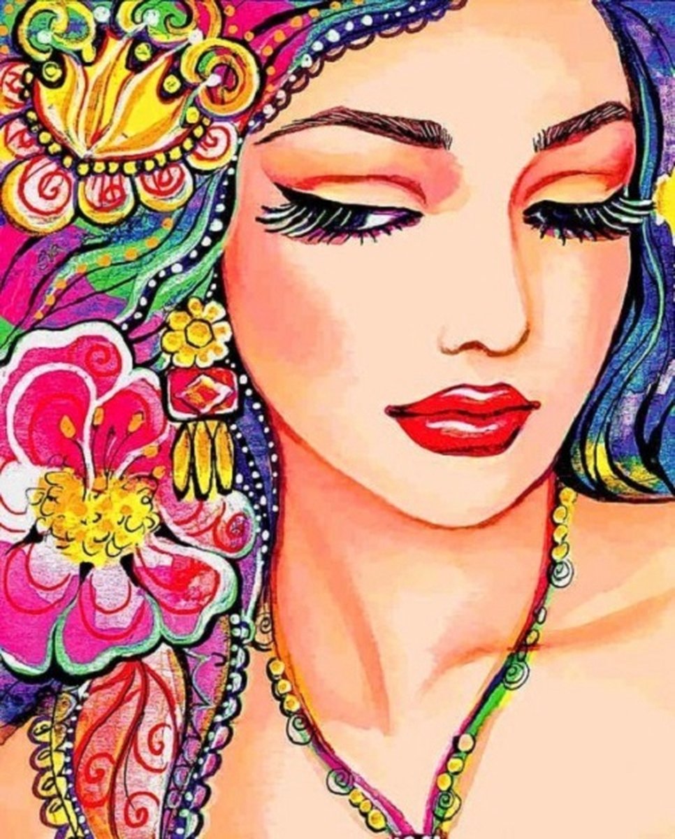 Diamond Painting Set Girl 40x30cm Full size ronde steentjes
