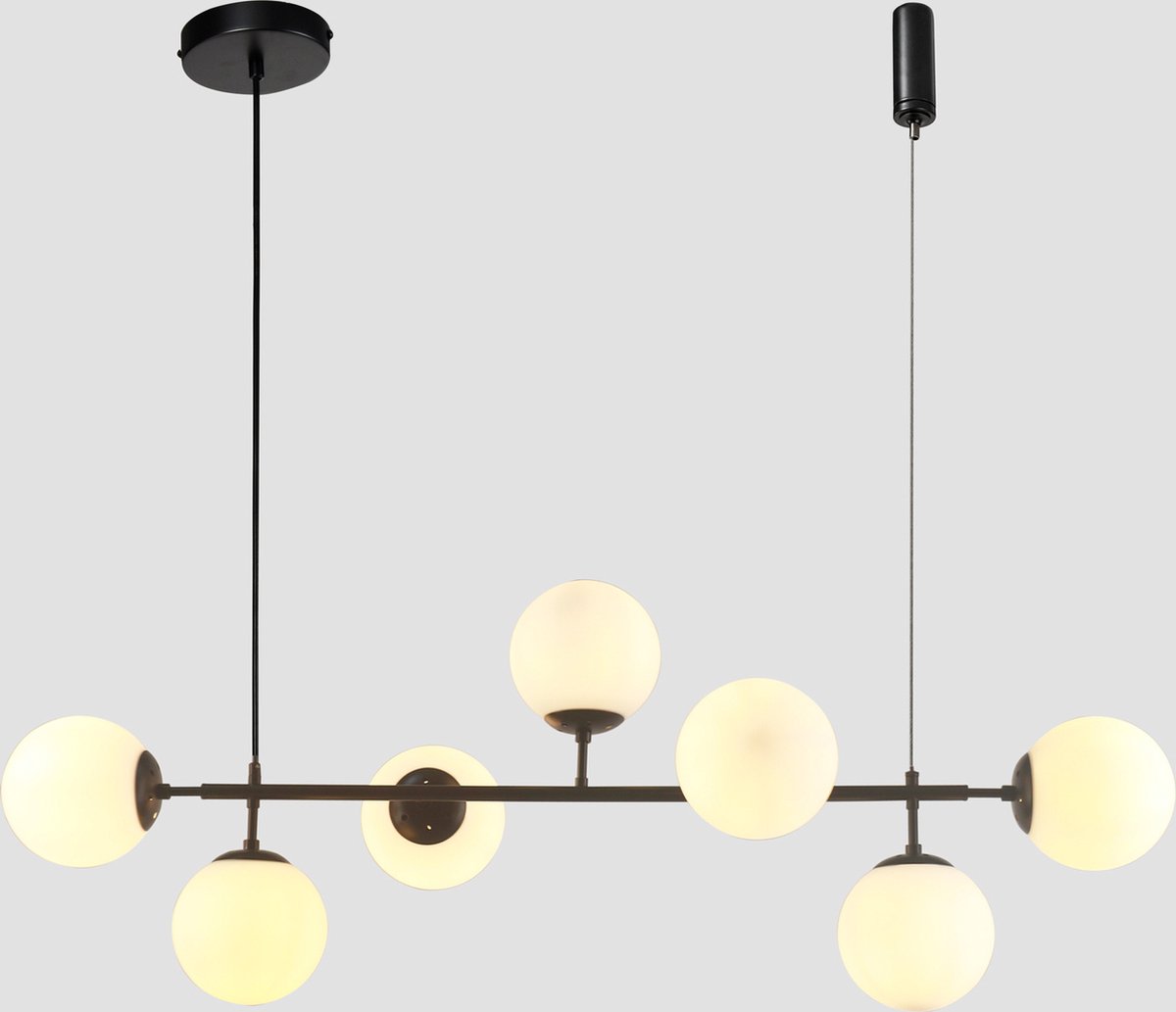 Design hanglamp zwart frame en melkwit glas - Hepta