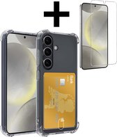 Hoesje Geschikt voor Samsung S24 Plus Hoesje Case Pashouder Cover Siliconen Met Screenprotector - Hoes Geschikt voor Samsung Galaxy S24 Plus Hoesje Met Kaarthouder- Transparant