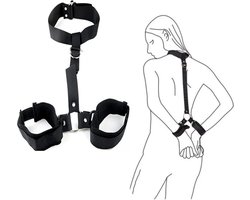 BDSM Bondage Harnas - Zwart - Stevig en Verstelbaar - Sex Toy - Handboeien - Hals - Sexy Dames / Heren Lingerie - One Size
