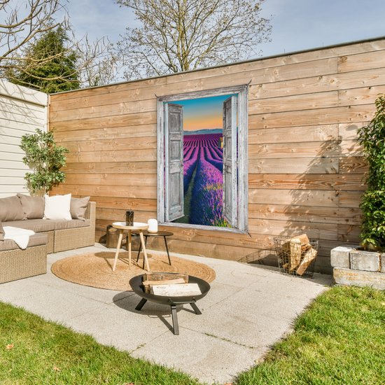 Affiche de jardin - Été - Lavande - Vue - Violet - Jardin - Fleurs - 90x120 cm - Affiche de clôture - Peinture de jardin - Toile de jardin