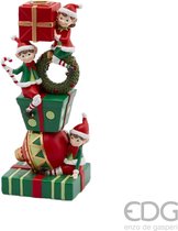 Viv! Christmas Kerst Tafeldecoratie - Kandelaar Elfjes met Snoep - rood groen - 31cm