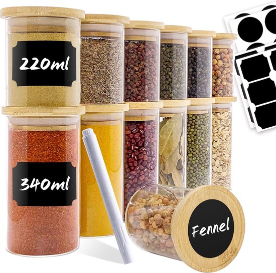 Glazen kruidenpotjes - Vierkant - 36 stuks - Zwarte dop Glazen kruidenpotjes - Vierkant - 36 stuks - Zwarte dop