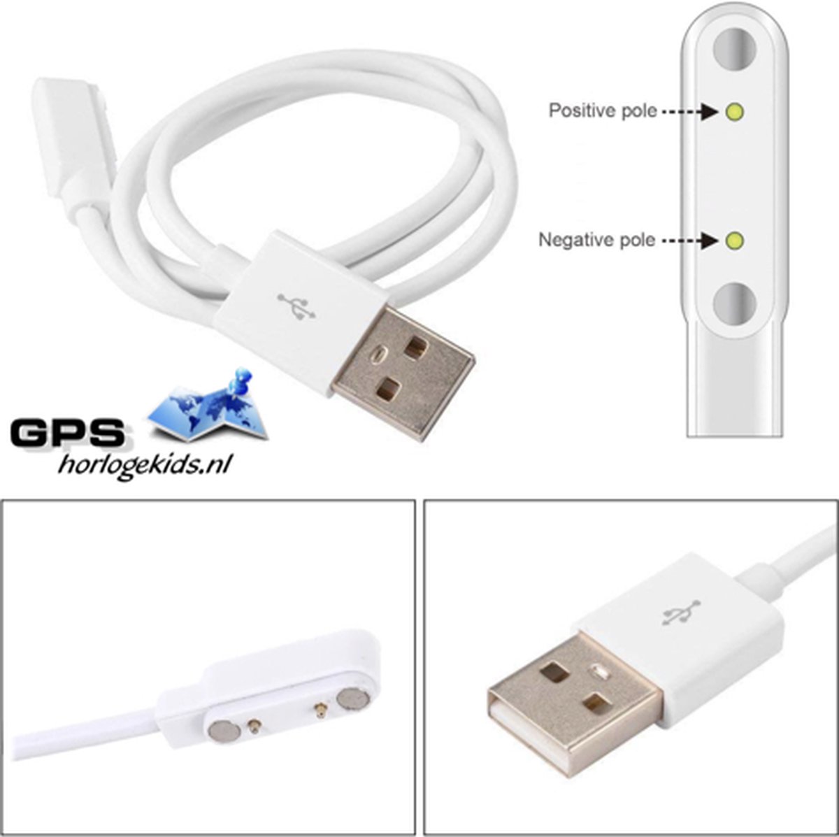 GPSHorlogeKids© - GPS horloge kind laadkabel - smartwatch voor kinderen - magnetic charge 4G (2-pins)