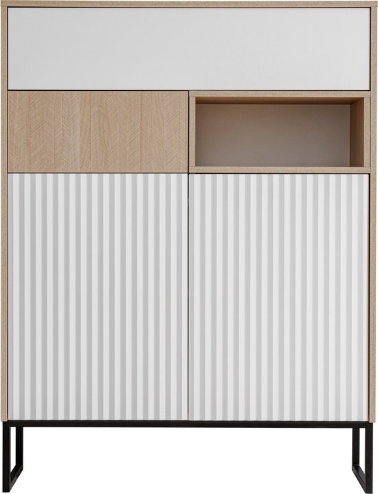 Dressoir - Ladekast - Zoe 2D2S - Lades - Planken - Metalen poten - Visgraat - Wit - Naturel - 100 cm