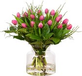 VeenseTulpen: Vers Bloemenboeket Multicolor Vrolijk - 20 Stuks Tulpen - Met Extra Groen - Verse Vrolijke Multicolor Bloemen