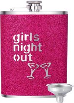 Heupfles voor dames, gegraveerde roestvrijstalen heupfles, whiskyheupfles met trechter, glitterwrap heupfles, geschikt voor het dragen van alcohol, 8 oz / 240 ml (roze rood)