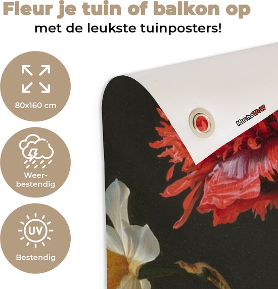 Décoration murale extérieur Nature morte aux fleurs dans un vase en verre - Peinture de Jan Davidsz. de Heem - 80x160 cm