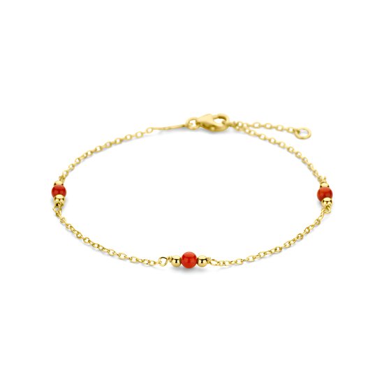 Bracelet femme - Bracelet en or - Bracelet - Bracelet avec corail synthétique - Or 14 carats - 16-18CM