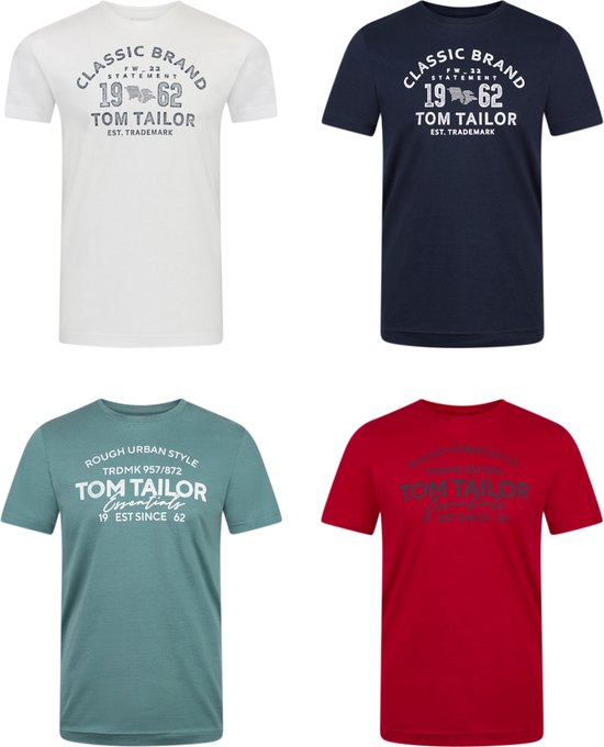 Tom Tailor Heren T-Shirt O-Neck 4 Pack regular fit Veelkleurig S Ronde Hals Volwassenen Opdruk Print Shirts