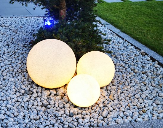 Boule de jardin Trango IP65 300GB en 30cm Ø avec 1x lampe LED E27 *NATURE* lampe sphérique avec environ 5 mètres de câble IP44, lampe de jardin, ampoule, lampe boule de jardin, lampe à ampoule