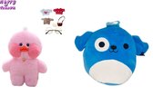 Happy Trendz® - Cadeau set bekende knuffels - Lalafanfan Paperduck + Squishy Kussen soft mallow - 30 cm + 22 cm - duo gift set