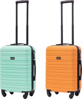 BlockTravel kofferset 2 delig ABS handbagage met wielen afneembaar 39 liter - inbouw TSA slot - mint groen - oranje