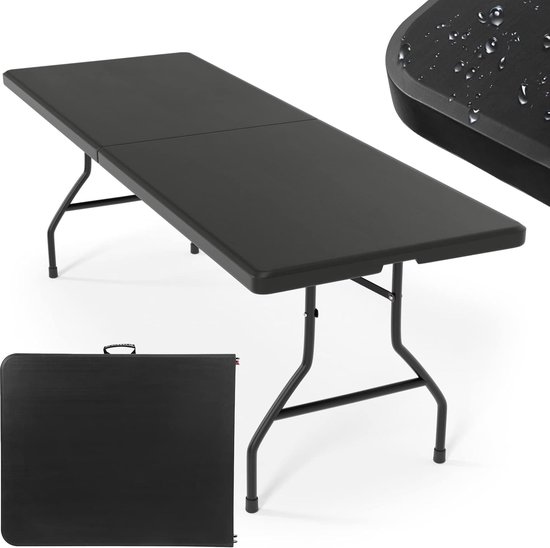 Table pliante - Table pliable - Table pliante - Table pliante - Table pliable - 13 kg - Plastique - Pliable - Pour 8 personnes - Zwart - 74 x 183 x 76 cm