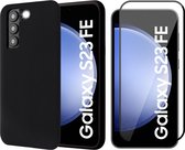 Hoesje geschikt voor Samsung Galaxy S23 FE - Screenprotector Volledig Dekkend Glas - Mat Back Case Zwart