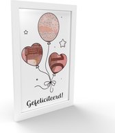 Kadogeld.nl - Fotolijst (Wit) Geld Cadeau - Verjaardag met Gefeliciteerd & Ballonnen