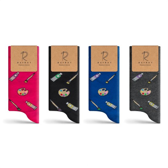 RAFRAY Sokken - Funky Socks - Painter's Sokken in Cadeaubox - Premium Katoen - 4 paar - Maat 36-40