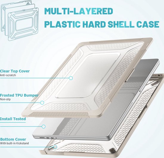 Coque MacBook Pro 16 pouces (2019 à 2023) - Support intégré + Protection Extreme - Convient pour MacBook Pro 16 pouces (A2141 / A2141 / A2485 M1 Pro / M1 Max / A2780)